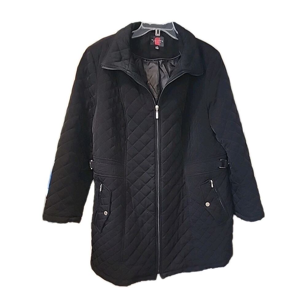 Gallery Women's Black Mid Weight Quilted Full Zip Jacket Zipped Pockets Size 1X